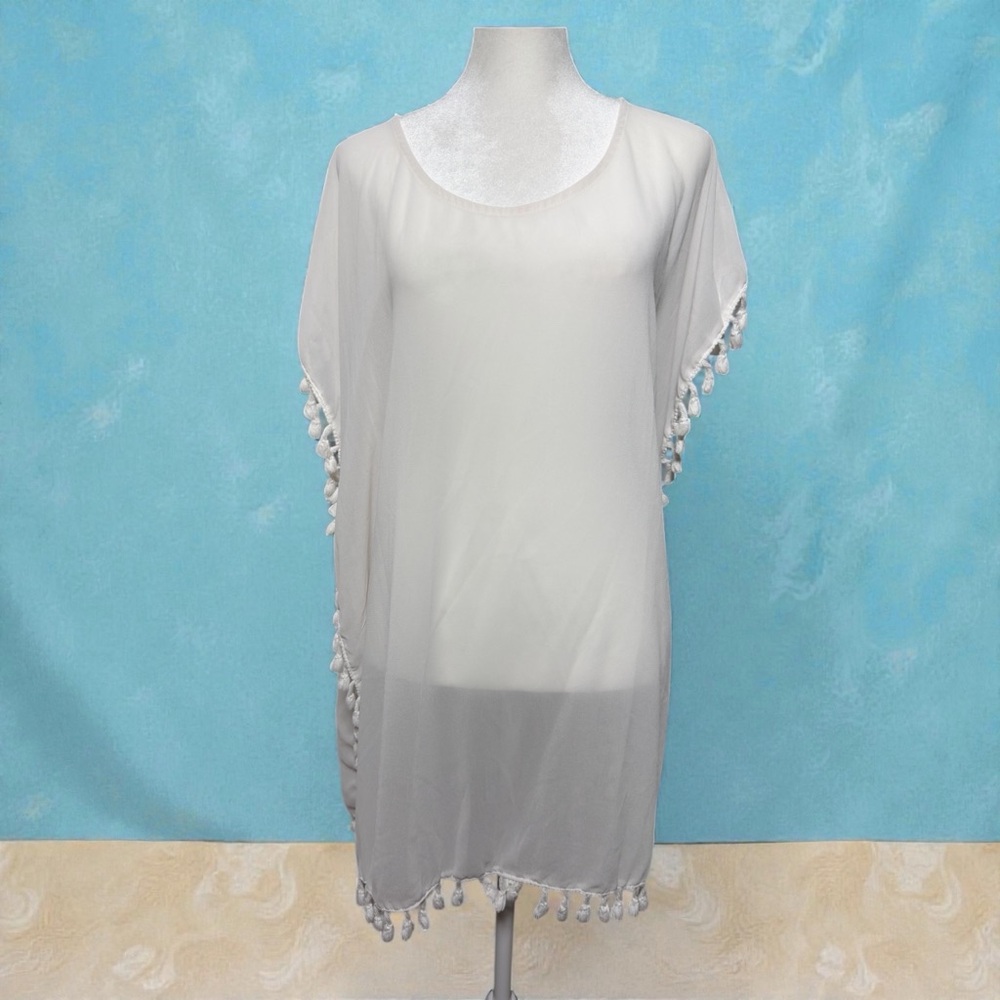 Chic White Tassel Swim Cover Up / Kaftan